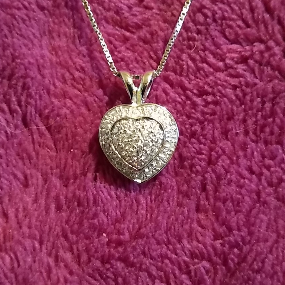 Sterling Silver Diamond Double Heart Pendant.